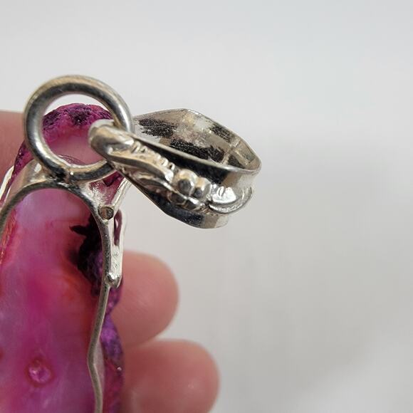 Handmade Silver Pendant with Pink Agate, Garnet & Pearl Accent - Picture 5 of 10